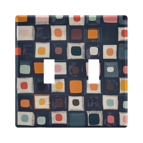 Yayeee Toggle Light Switch Wall Plate 2-Gang 4.56"x4.48" Decorative Outlet Cover, Blue Circle Mosaic