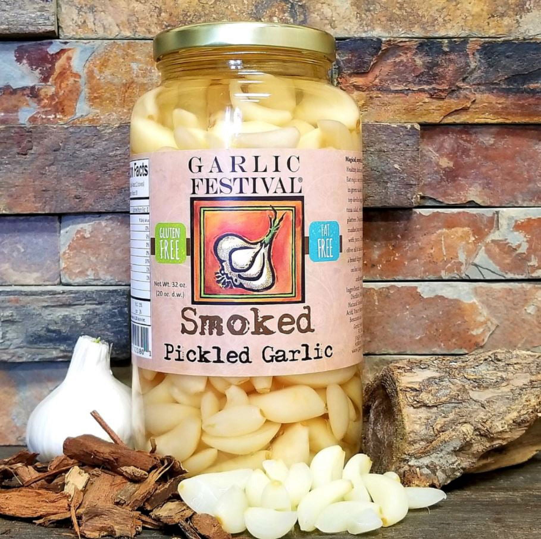 Garlic Festival Smoked Pickled Garlic Cloves in a Jar - Smoked Pickled Garlic - Fresh Garlic Cloves for Cooking - Freshly Made - Subtly Infused, Pre-Prepared Garlic - Net Wt. 32 oz.