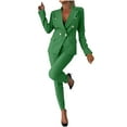 thumbnail image 4 of Jinhomg Business Casual Suits for Women 2 Piece Fashion Office Work Outfits Plain Open Front Blazer Jackets with Dress Pants Green M, 4 of 9