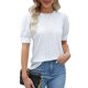 thumbnail image 1 of Blusa blanca de manga corta abullonada para mujer, cuello redondo, diseño calado, ropa informal de oficina, talla XL, verano, 1 of 6