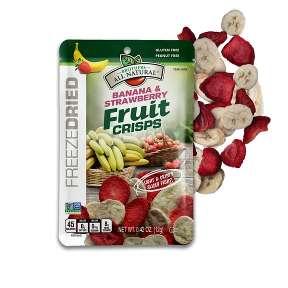 Brothers All Natural Freeze Dried Fruit Crisps, Banana Strawberry, 0.42 Oz (Pack of 12), Made with 100% Fruit, Gluten Free, Soy Free, Vegan, Healthy Snack, Lunch Box Ready