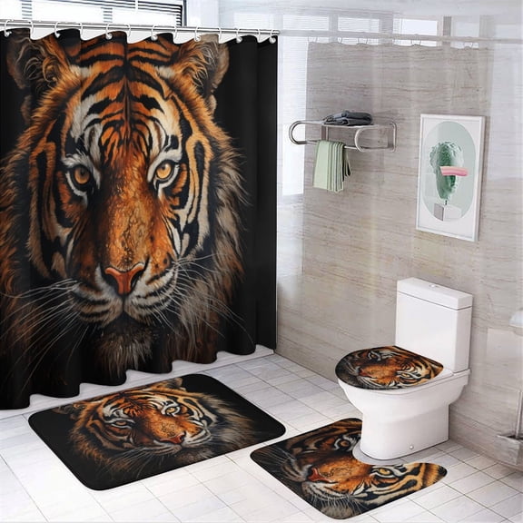 Tiger Animals Shower Curtain Waterproof Bathroom Curtain Set with Hooks Home Decor Bathroom Curtains