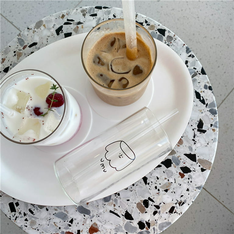 Clear Glass Takeout Cup With Lid and Straw, Ribbed Ice Coffee Glass, Cute Glass  Cup, Aesthetic Cups Perfect for Milk Tea, Soda or Water 