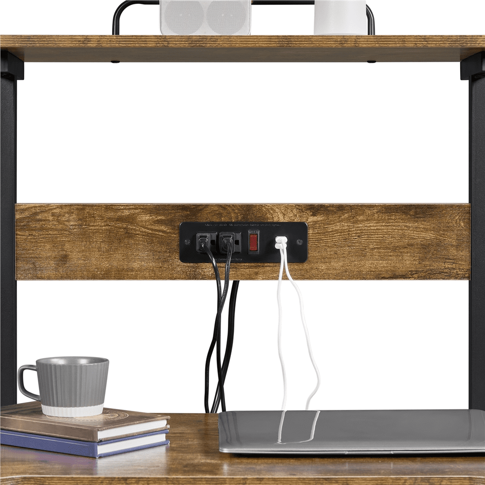 Yaheetech 3 Tiers Computer Desk with Charging Station for Home Office,Rustic Brown
