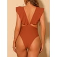 thumbnail image 3 of DARING DIVA V Neck Ruffled Monokini Tummy Control Bathing Suit XS Brown, 3 of 6