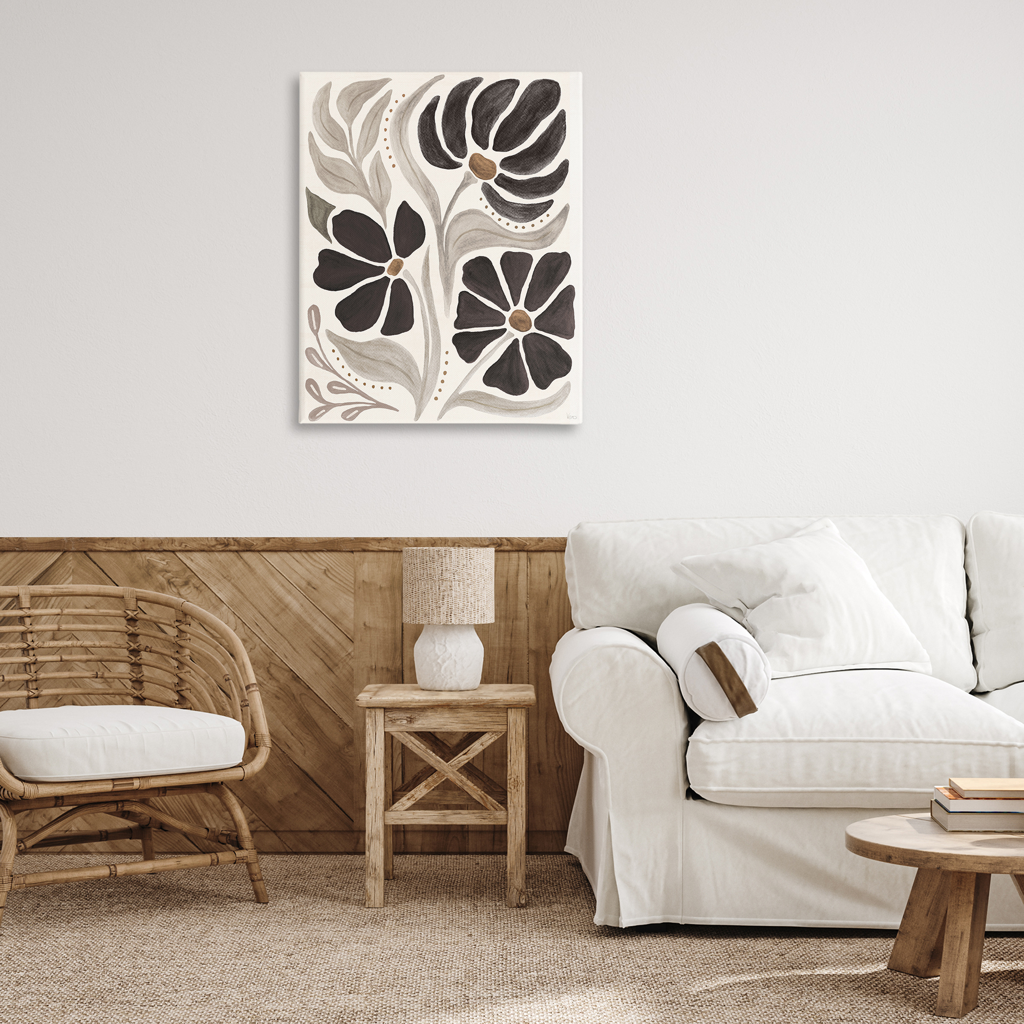 Stupell Industries Boho Curved Petals Botanical & Floral Painting Gallery Wrapped Canvas Art Print Wall Art, 30 x 40