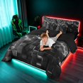 thumbnail image 4 of Manfei 3D Hexagon Neon Light King Bedding, White Glowing Cube King Bed in a Bag, White Black, Black Reversible 7pcs, 4 of 6