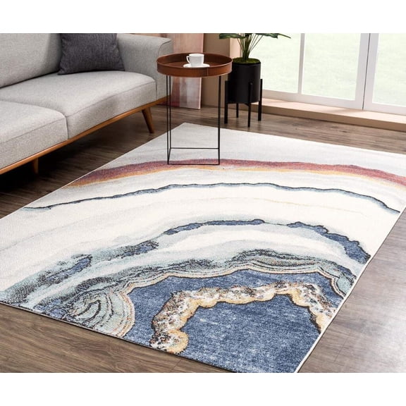 LaDole Rugs Turquoise Blue Ivory Red Marble Pattern Lava Modern Abstract Area Rug For Living Room Bedroom 3x5 3x10 4x6 5x8 6x9 8x10 9x12