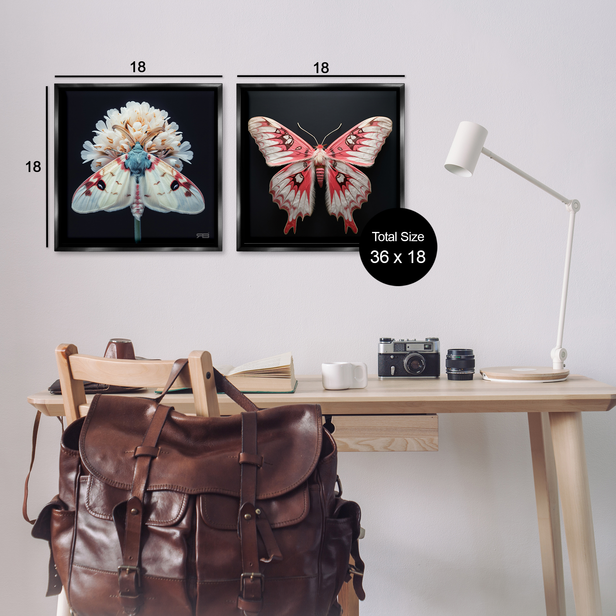 Stupell Industries Detailed Pink Moths Flower Animals Painting Black Floater Framed Canvas Art Print Wall Art, 18 x 18, Set of 2