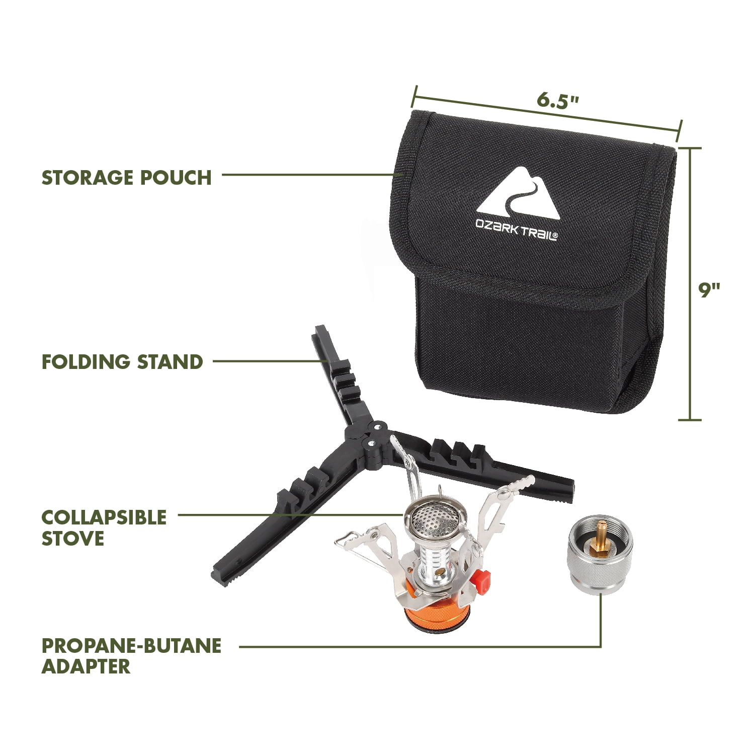 Ozark Trail 4-Piece All-in-One Portable Camping Stove Adapter and Stand Set, Propane Compatible