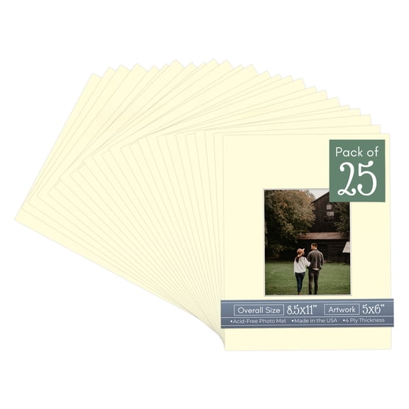 Off White Picture Frame Mat for 8.5x11 Frames - Fits 5x6 Photos - 25 Mats