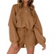 thumbnail image 1 of Conjuntos de Dos Piezas para Mujer, Otoño 2025, con Mangas Murciélago Extragrandes, Top y Pantalones Cortos Informales, Chándal. Color Caramelo S, 1 of 10