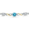 thumbnail image 3 of 925 Silver and 10K Yellow Gold Swiss Blue Topaz and White Moissanite and White Lab Grown Diamond Bracelet for Women | 2.50 Cttw | Gemstone November Birthstone | Cushion 6MM | Fully Adjustable 9 inch, 3 of 5