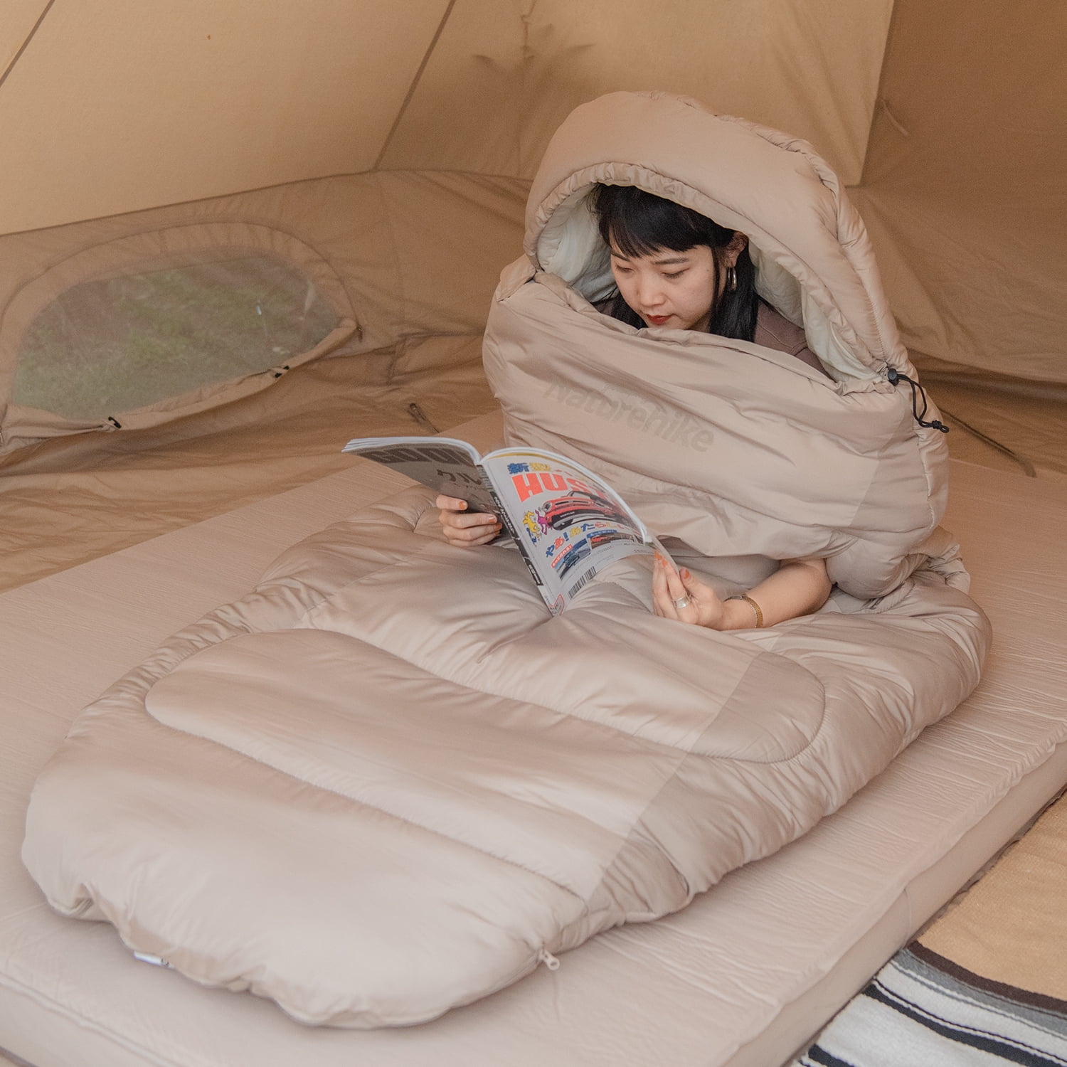 Naturehike, Cotton Sleeping Bag with Arm Holes,  Oversize Sleeping Bag for Adults with Hood, Extra Wide Wearable Cotton Sleeping Bag, Skin-friendly, Machine Washable, For Home/Office/Travel/Camping