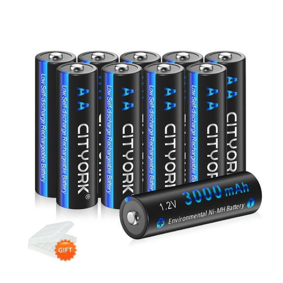 10 Pack 3000mAh AA Batteries 1.2V Ni-MH High Capacity AA Rechargeable Batteries with 3 Pack Battery Case