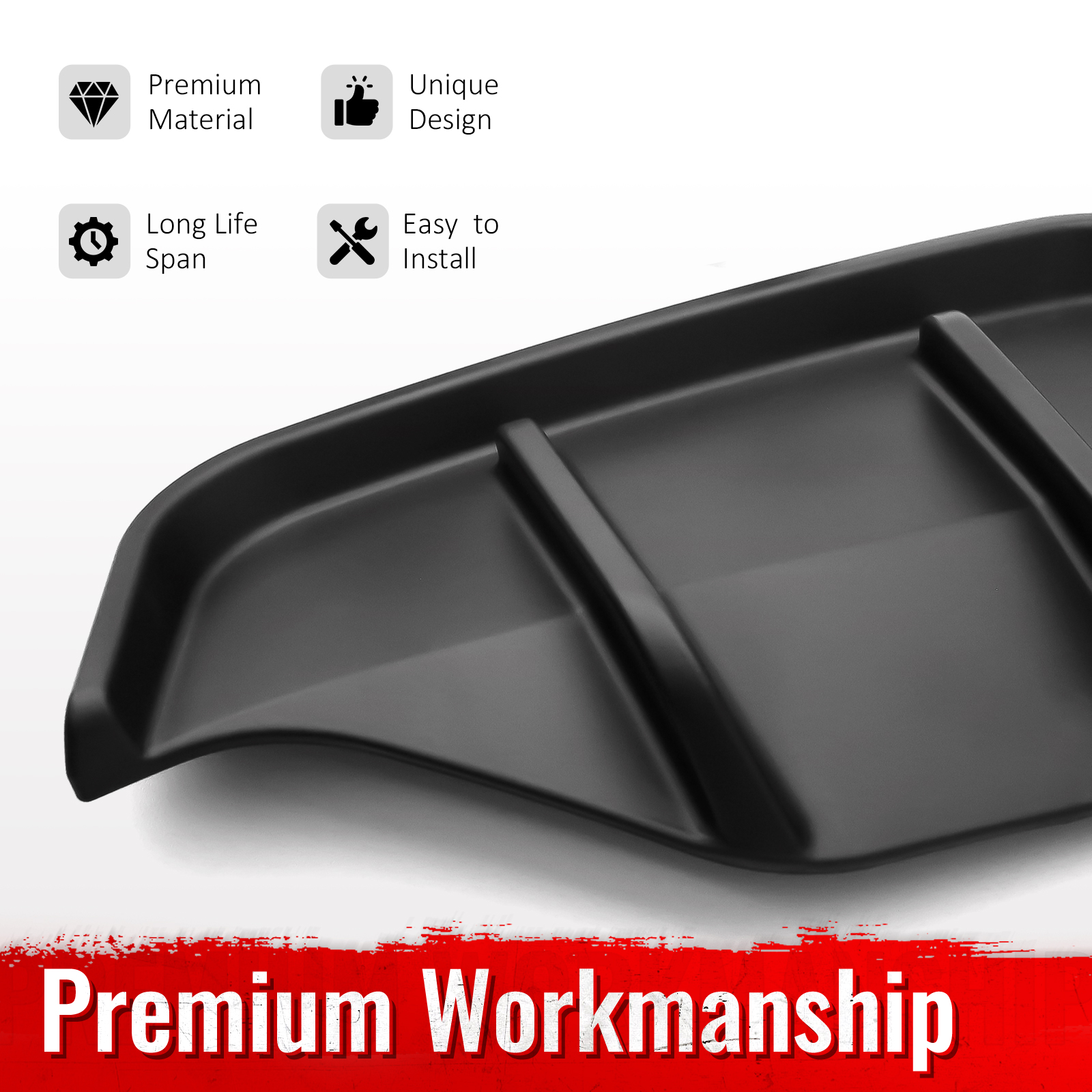 Ikon Motorsports Rear Aprons, Compatible with 2025-2026 Tesla Model Y Juniper,  IKON Style PP Polypropylene PP Matte Black Rear Bumper Lip Lower Side Spat Valance Winglet Canard Protector 2PC