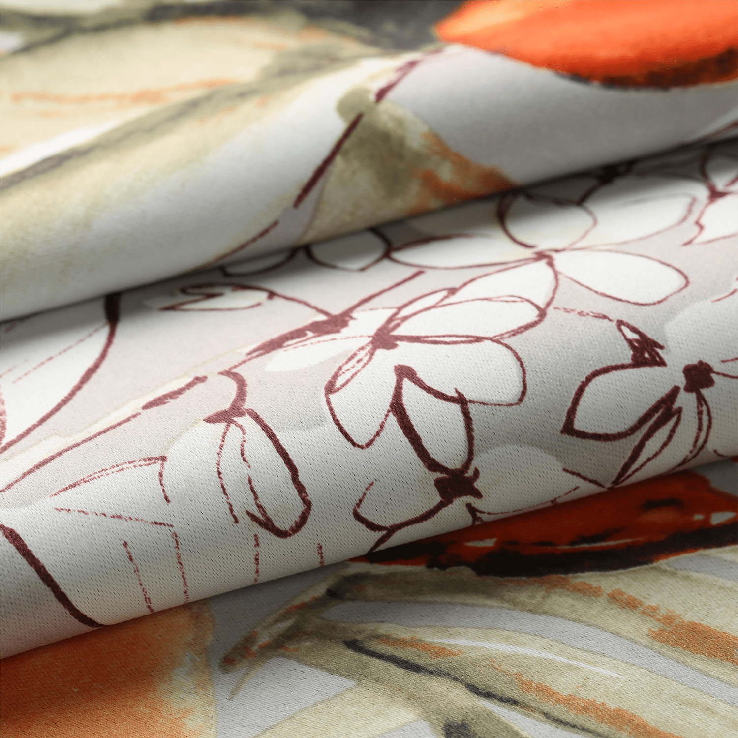 VOGOL Modern Orange Floral Pattern Print Unlined Thermal Insulated Window Curtain Drapes for Living Room Sliding Door, Grommet Top, 2 Panels, W52xL96 Inch