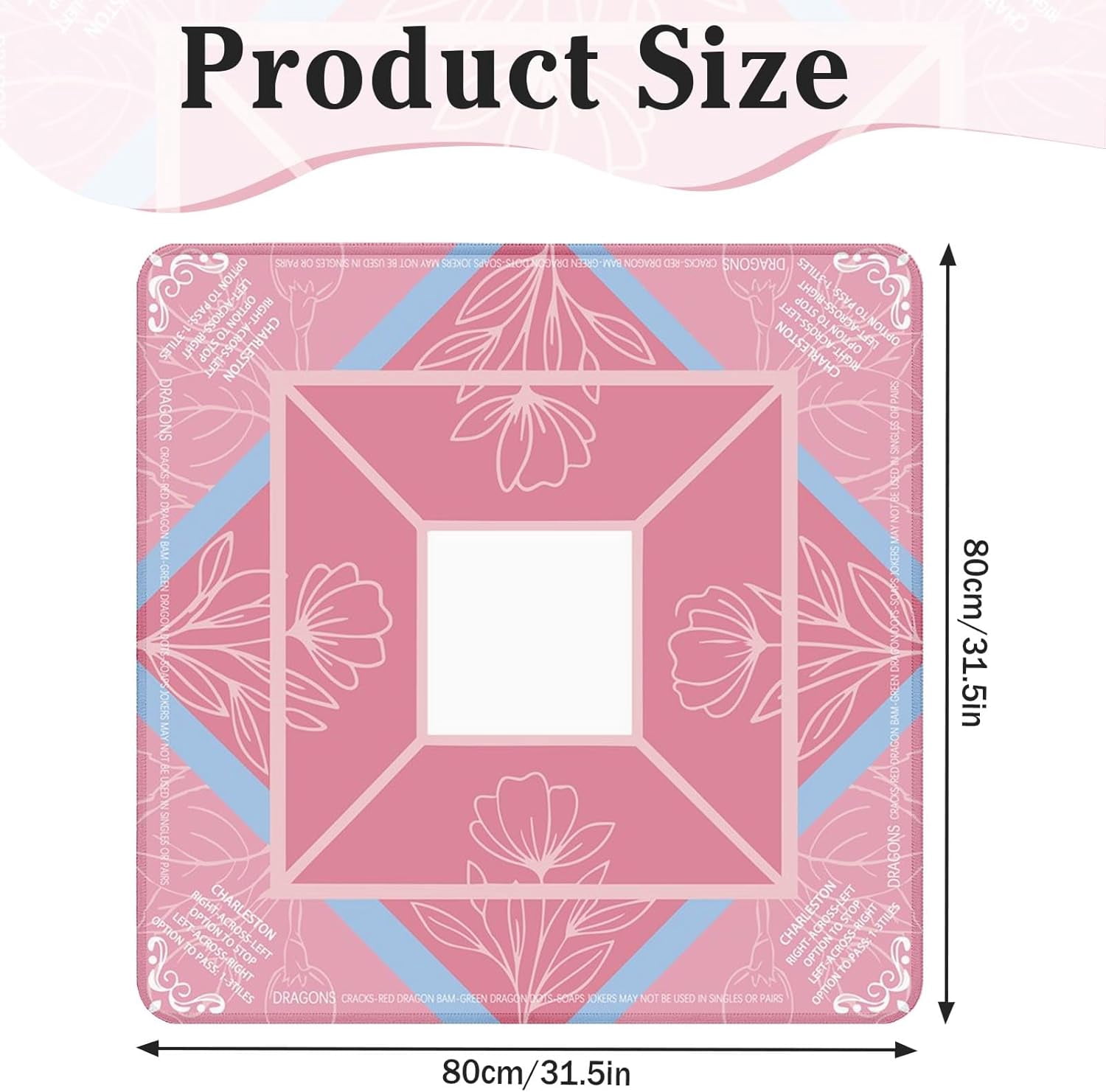 Mahjong Mat with Black Carrying Bag Pink Non-Slip Noise Reduction Gaming Mat 31.5" x 31.5" Rubber Multi Purpose Game Table Cover for Mahjong Card Dominoes Board Tile Games