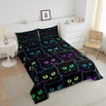 thumbnail image 6 of Bedding Sets Full Size Cats Comforter Set Cartoon Pet Animal Quilted Duvet Set Black Neon Kawaii Kitten Bed Comforter Set Teens Gradient Line Cat Gifts Duvet Insert 3Pcs, 6 of 6