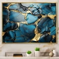 thumbnail image 2 of Designart "Marble Mosaic Agate in Gold and Blue Tones II" Oversized Fractal Framed Wall Art - Modern Gold Abstract Entryway Framed Wall Art, 2 of 7