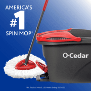 O-Cedar Easywring Microfiber Spin Mop & Bucket Floor Cleaning System With 1 Extra Refill, Red / Gray