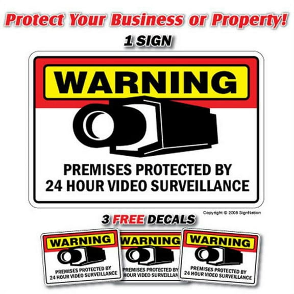 SECURITY SURVEILLANCE SIGNS 1 Sign & 3 Free Decal video | Indoor/Outdoor | Business, Garages, Home, Offices | SignMission Wall Plaque