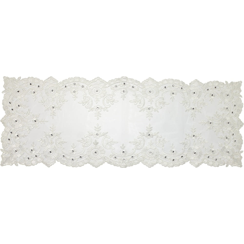 Precious Moments White Lace Elegance Table Runner 40inches by 15inches Polyster 179024