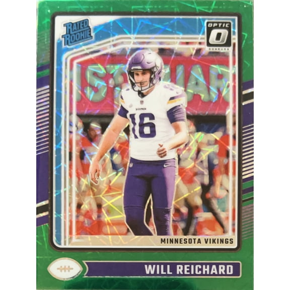 2024 Panini Donruss Optic Prizm Green Velocity Will Reichard #297 Minnesota Vikings Football Card Minnesota Vikings NFL Football Trading Card