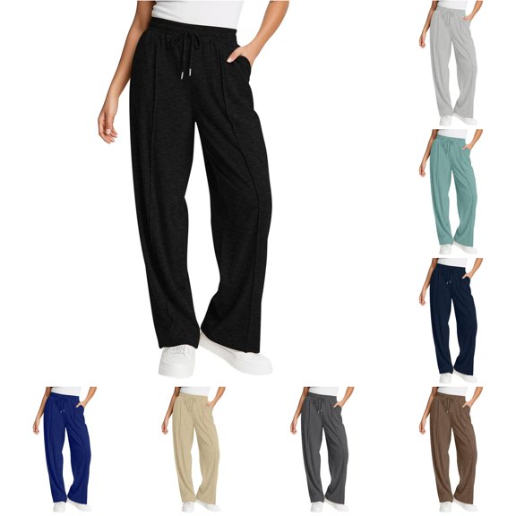 Huowey Wide Leg Sweatpants For Women Baggy Low Rise Joggers Pants With Pocket Drawstring Casual Daily Trendy Gym Athletic Bottoms,Black,L