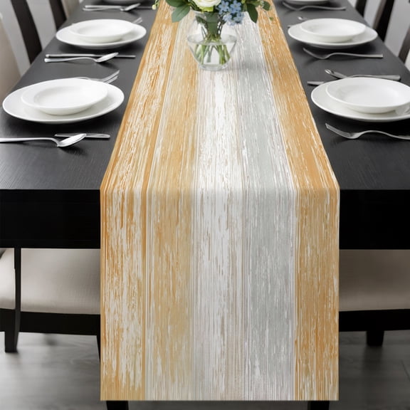 Orange Grey Table Runner 72 Inches Long,Dining Table Runners Dresser Scarves,Farmhouse Gray Barn Wooden Vintage Striped Kitchen Coffee Tablerunner for Tabletop Party Birthday Holiday Wedding 14"x72"