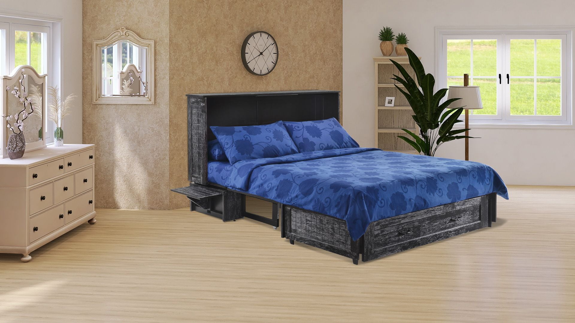 Poppy Queen Size Murphy Bed with Storage & Charging Ports