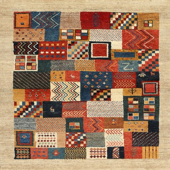 Ahgly Company Machine Washable Indoor Square Contemporary Brown Red Area Rugs, 7' Square