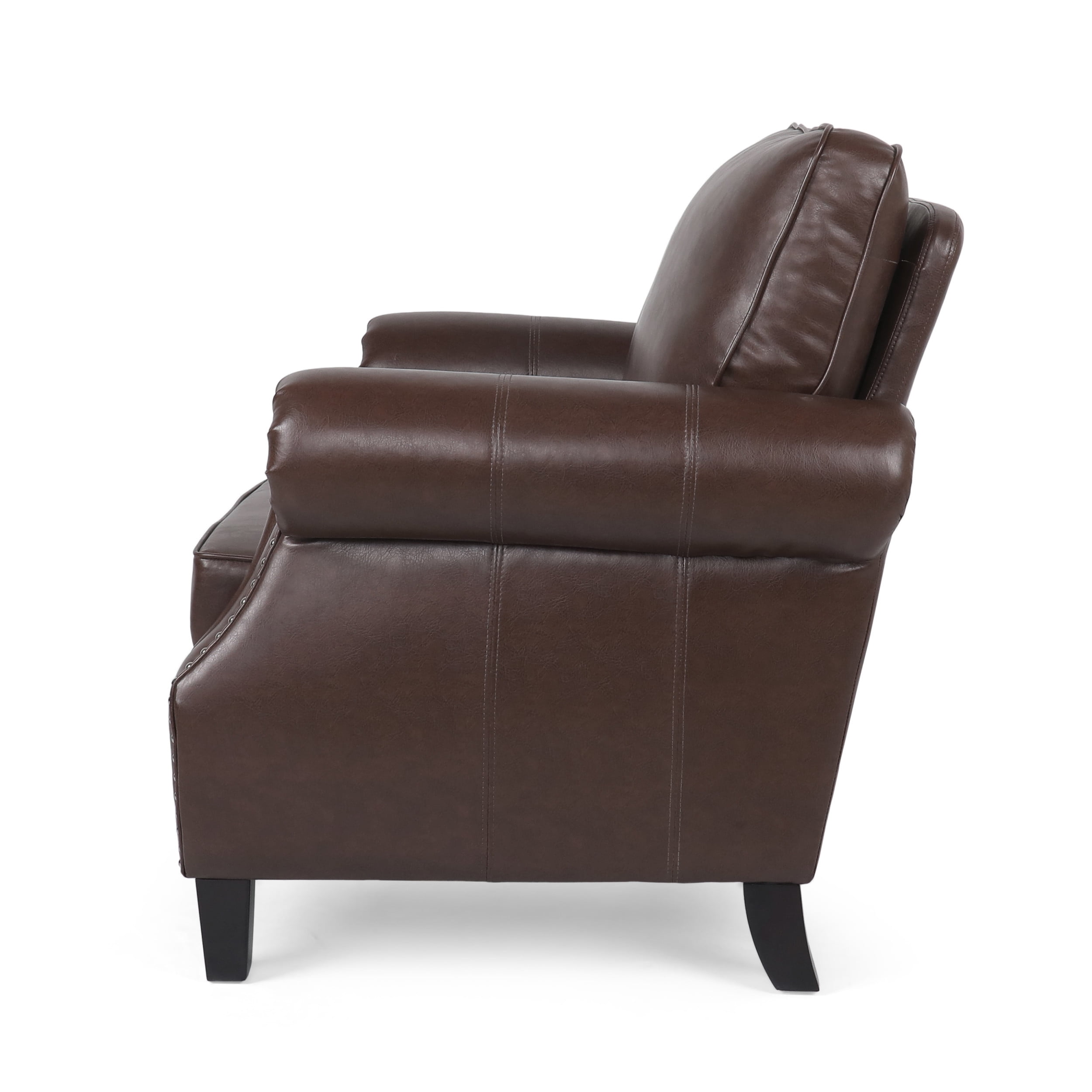 Noble House Amedou Faux Leather Club Chair with Nailhead Trim, Dark Brown