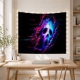 thumbnail image 5 of Cyberpunk Skull Glowing Against Black Background, Dramatic Digital Art for Gamers, Neon Futuristic Decor, Halloween Gift Tapestry Wall Hanging for Gaming Room and Dorm, 5 of 7