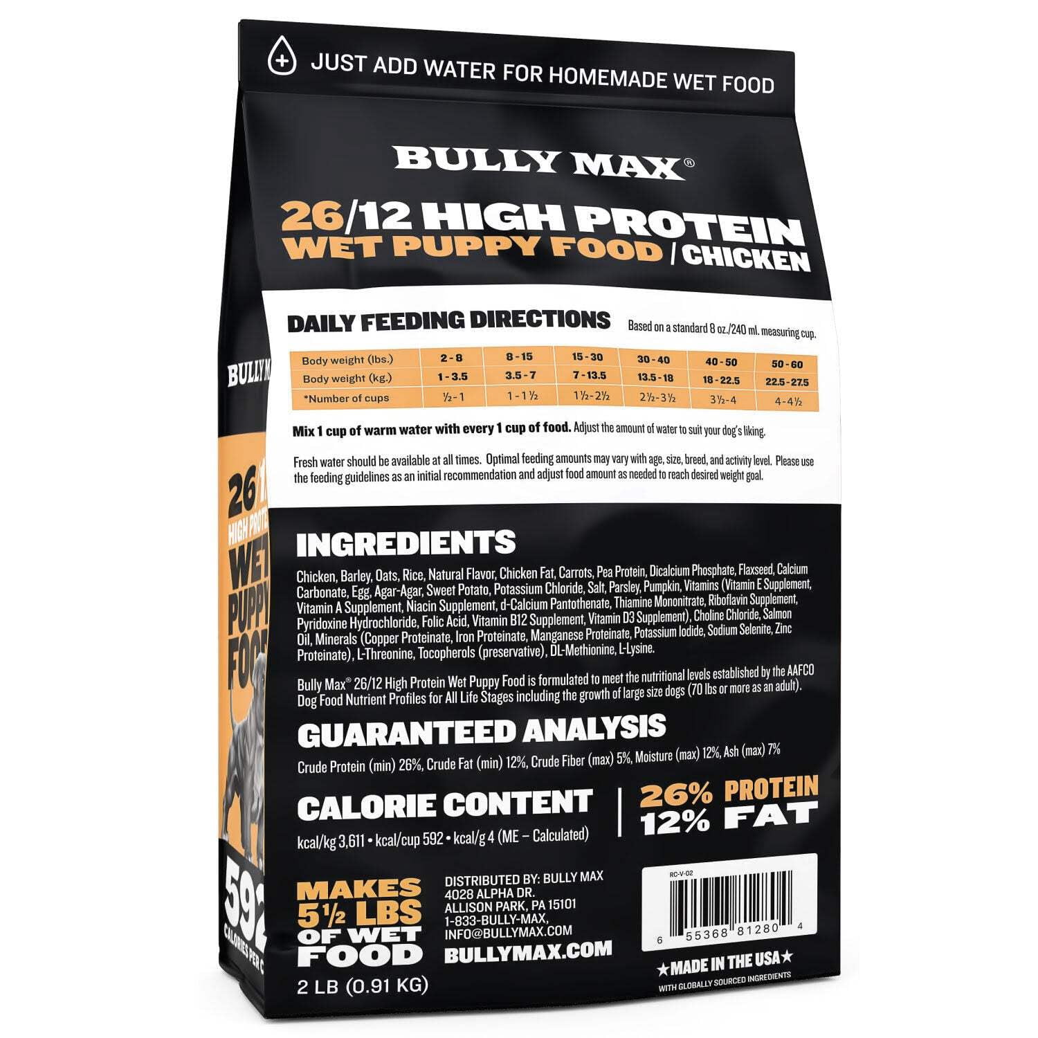 Bully Max 26/12 High Protein Chicken Wet Puppy Food, 2 lb. Bag (makes 5.5 lbs.)