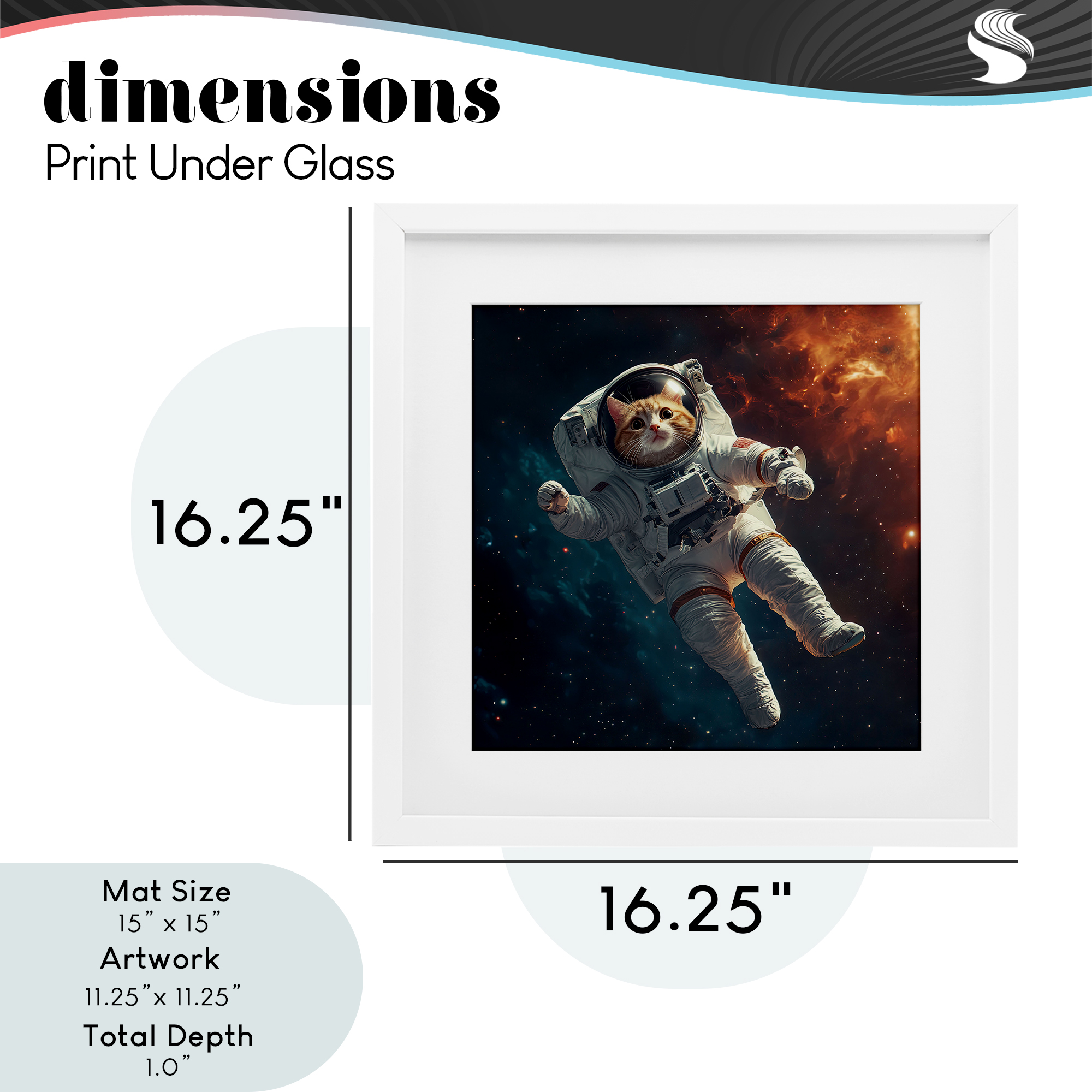 Interstellar Cat Astronaut White Framed Print Under Glass, design by Jim Baldwin