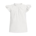 thumbnail image 4 of Fengqque Girls Ruffle Short Sleeve Shirts Cute Summer Crew Neck Frill Neck Pleated Textured Blouse Tops White 13-14Years, 4 of 9
