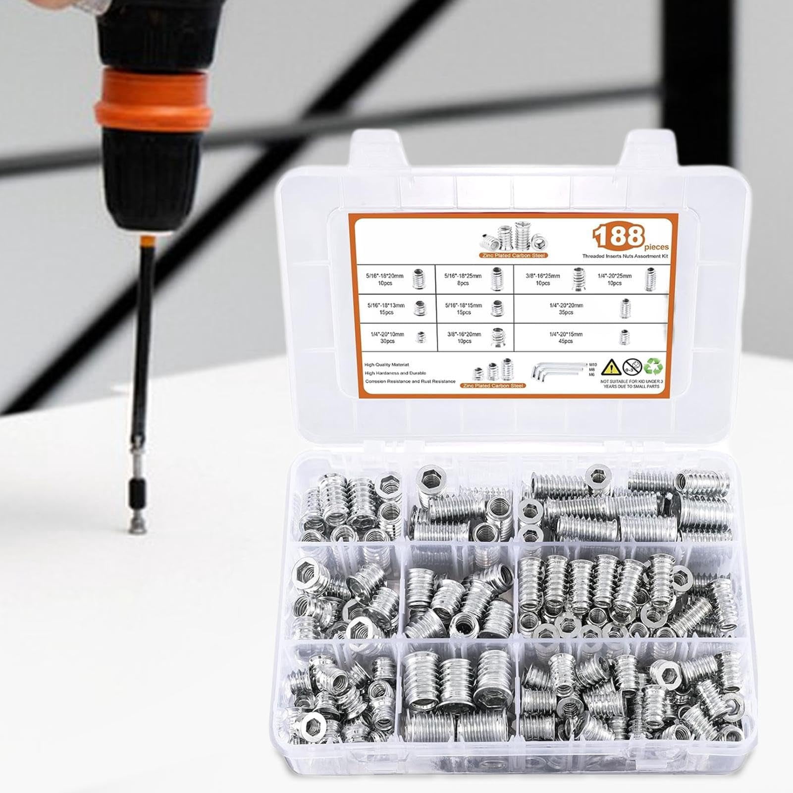 Wood Threaded Insert Socket Fastener Set Hex Wrench Spanner for Furniture Woodworking Craft (A)