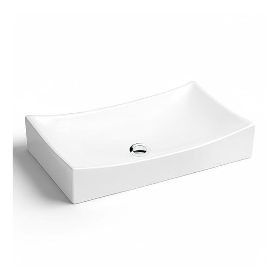 Ruth Series 22 in. Rectangular Ceramic Vessel Sink Basin in Glossy White with Curved Edge for Countertop Bathroom Vanity