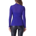 thumbnail image 3 of Blusa de fiesta ajustada de manga larga semi transparente brillante para mujer Allegra K en azul real XS, 3 of 6