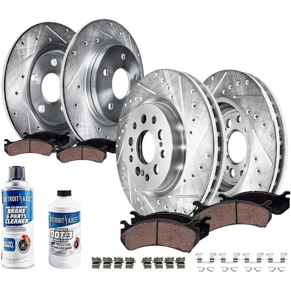 Detroit Axle - Brake Kit for 17-21 Honda Clarity 12.28" inch Front and 12.20" inch Rear Drilled and Slotted Disc Brake Rotors Ceramic Brakes Pads 2017 2018 2019 2020 2021 Replacement
