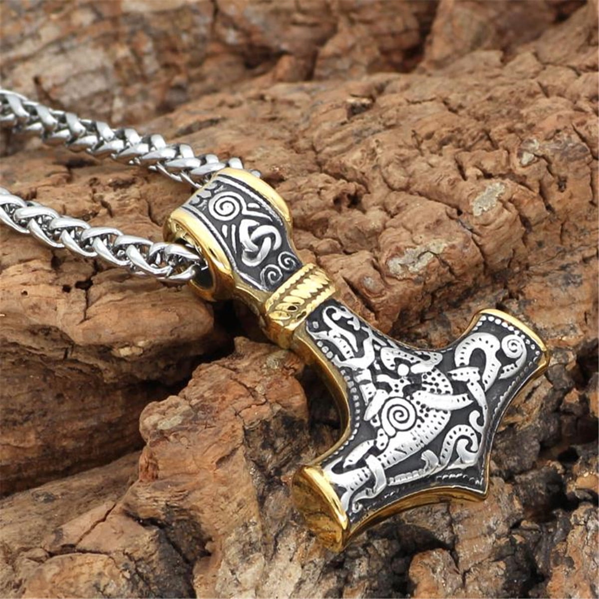 Thor Hammer Mjolnir Pendant Viking Stainless Steel Necklace Odin Norse  Amulet | eBay