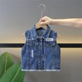 thumbnail image 4 of AHTJRT Kids Unisex Denim Vest Fashion Vintage Distressed Solid Lapel Full Button Sleeveless Jean Jacket with Pockets Casual Fall Spring Tops Blue#02 5-6 Years, 4 of 9