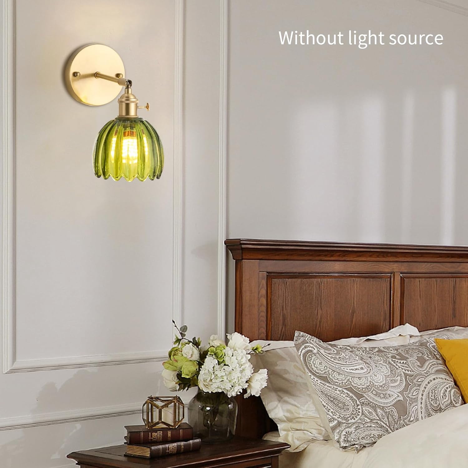 Vintage Wall Sconces Wall Mounted Green Tulip Shade Light Adjustable Angle Retro Wall Lamp Fixtures Decor for Bedside Bedroom Indoor Doorway