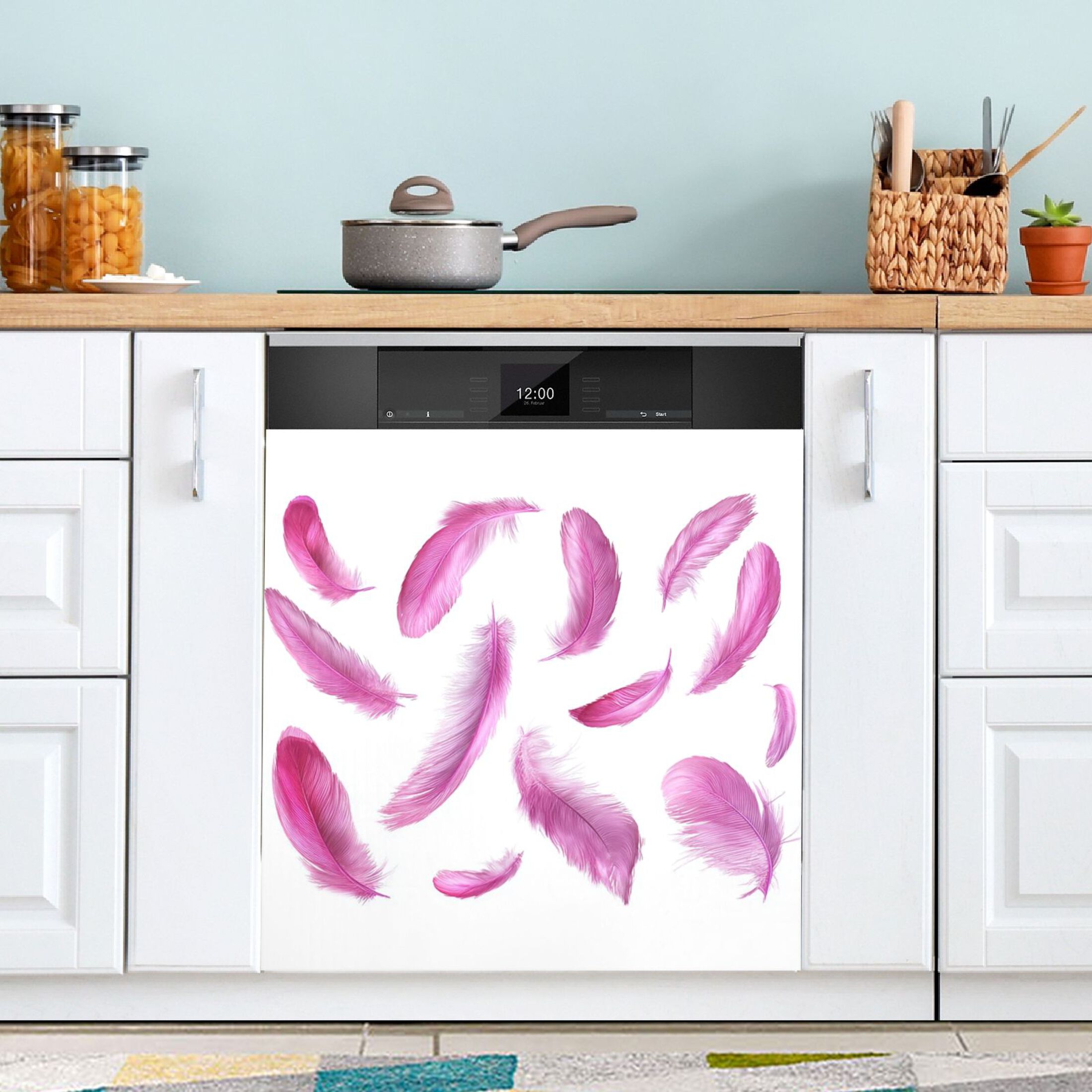 IAUYY Magnetic decorative sticker - 23x26 Inch PVC Refrigerator Decorative Cover, Removable DIY Art for Kitchen Appliances Falling Feathers