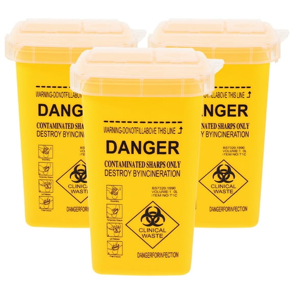 WEUVEB Sharps Bin Needle Box Disposal Sharps Disposal Container Yellow 3Pcs Clinic Use