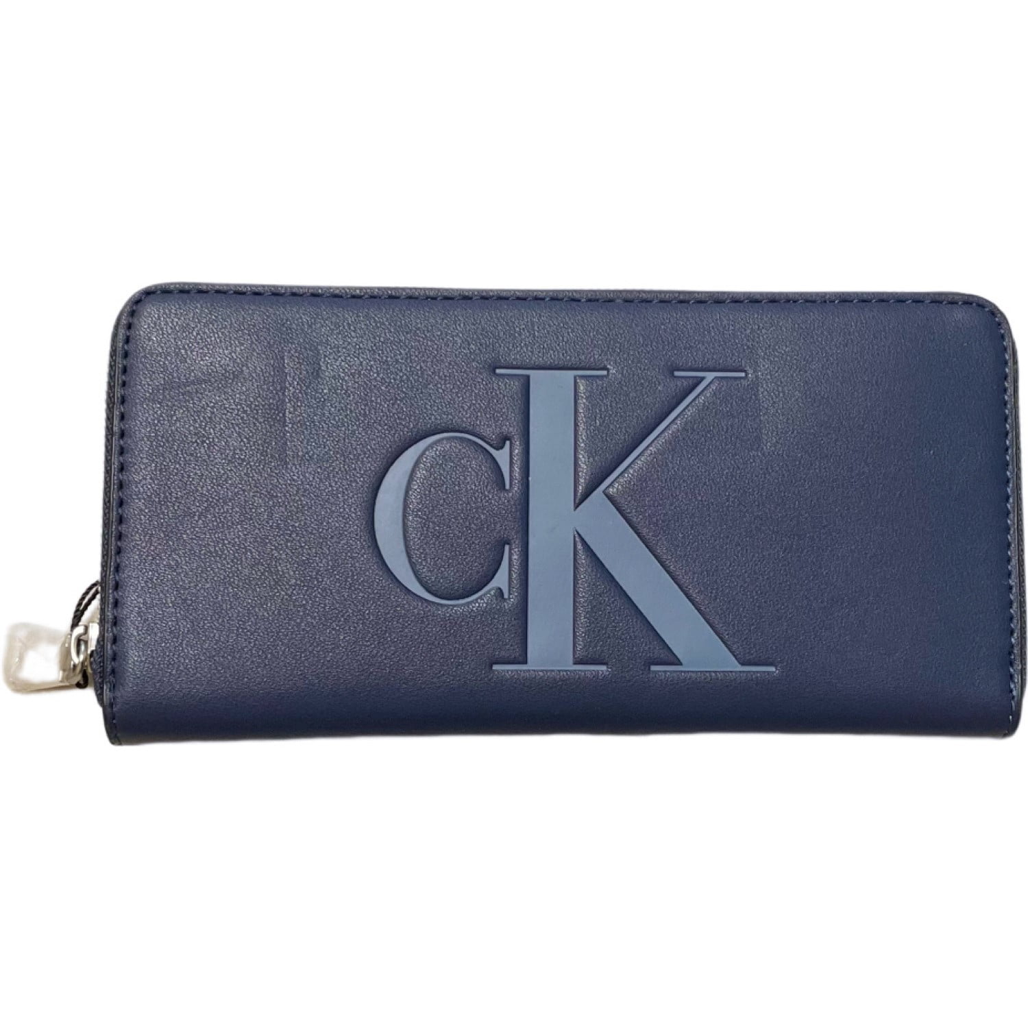 New Calvin Klein Embossed Monogram Brown Compact L Zip Wallet.100
