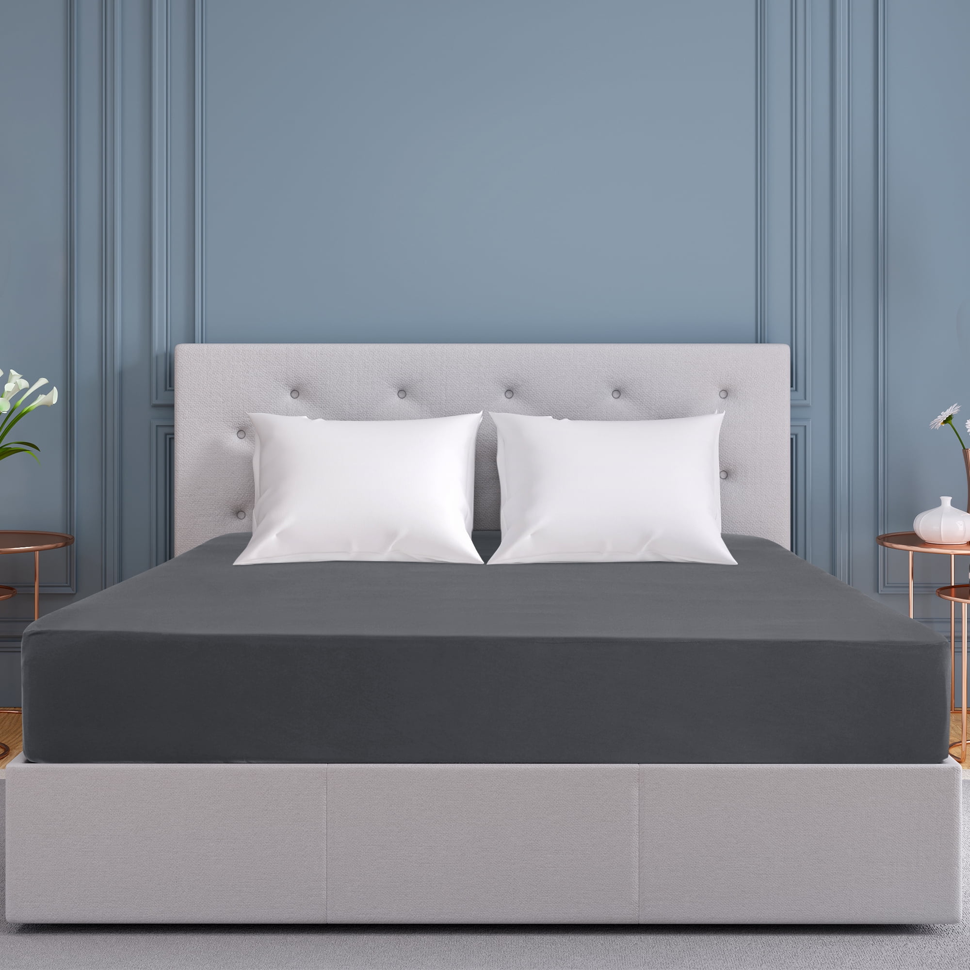 Unique Bargains Soft 190GSM Queen 16 Inch Deep Pocket Fitted Sheets Dark Gray Twin