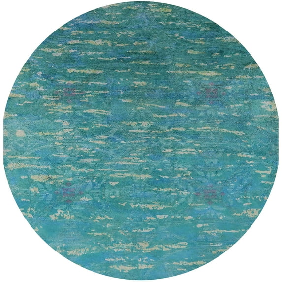 Ahgly Company Machine Washable Indoor Round Industrial Modern DarkCyan Green Area Rugs, 4' Round