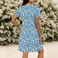 thumbnail image 5 of Summer Dresses for Women Deep V Neck Short Sleeve Mini Dresses Fashion Floral Printed Loose Casual Pleated Sundress, 5 of 7